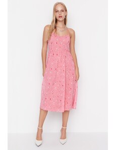 Trendyol rózsaszín virágos A-vonalú strapabíró mini szőtt ruha