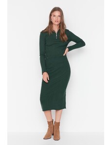 Trendyol Emerald Green Stand-Up Collar Knitwear Top and Bottom Set