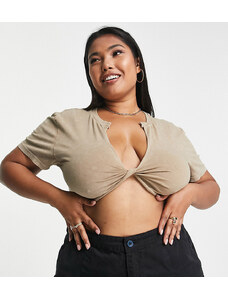 ASOS Curve ASOS DESIGN Curve washed crop top with knot detail in pebble-Neutral