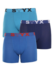 3PACK Kék long férfi boxeralsó Styx sport gumi