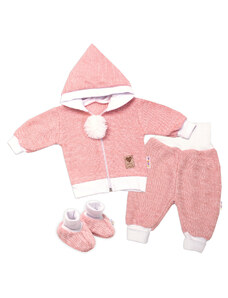 Baby Nellys 3-dílná készlet Kézzel készített, kötött kabát, nadrágot és csizmát, rózsaszín