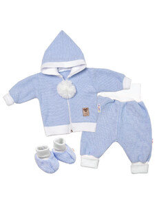 Baby Nellys 3-dílná készlet Kézzel készített, kötött kabát, nadrágot és csizmát, kék