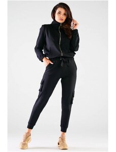Mariti Kényelmes, bő fazonú női zsebes nadrág, fekete színben