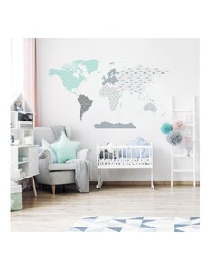AnyAnak Kék felhő mintájú falmatrica - világtérkép