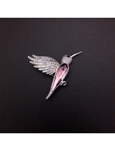 Platinával bevont exkluzív kolibri bross színjátszó és mályvaszínű Swarovski kristályokkal (0577.)