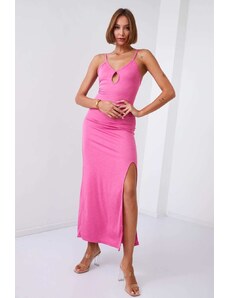 FASARDI Egyszerű maxi ruha vállpántokkal és rózsaszín légyvel