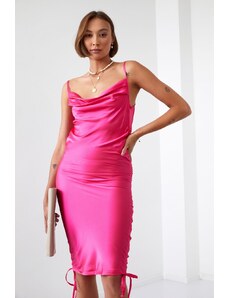 FASARDI Fitted pink dress with ruffles