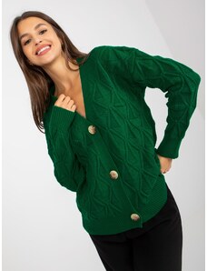 Fashionhunters Dark green openwork cardigan with RUE PARIS buttons