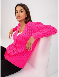 Fashionhunters Fluo pink openwork cardigan with buttons RUE PARIS