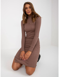 Fashionhunters Basic brown ribbed dress for women