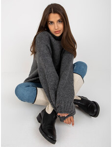 Fashionhunters Dark gray loose knitted oversize dress RUE PARIS
