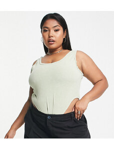 ASOS Curve ASOS DESIGN Curve sleeveless washed bodysuit in lime-Green