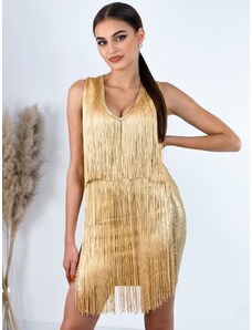 Webmoda Exkluzív női arany alkalmi ruha rojtokkal