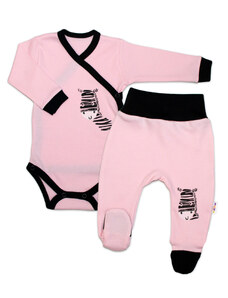 Baby nellys 2-piece készlet test hosszú ujjú + lábú nadrág, rózsaszín - zebra 50 (0-1 m)