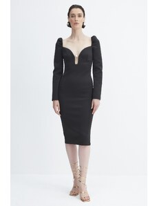Trendyol X Zeynep Tosun fekete gyöngy ruha kiegészítő részletekkel