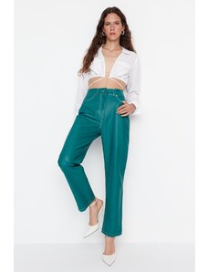 Trendyol Limited Edition zöld egyenes szövésű műbőr nadrág