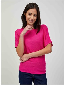 Sötét rózsaszín könnyű mintás rövid ujjú pulóver ORSAY - Nők