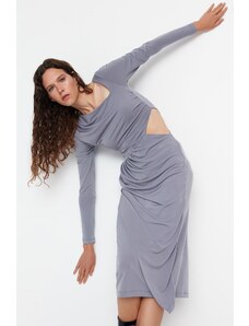 Trendyol Limited Edition Gray Design Knitted Dress With Draping