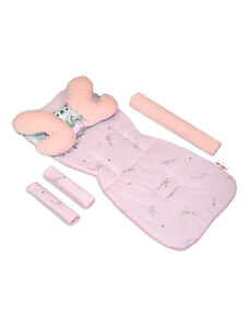 Baby nellys kétoldalas 5 darabos komplett bársony babakocsi szett - teddy maci, koala, rózsaszín