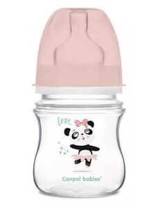Canpol Babies Antikolik. széles nyakú palack, Egzotikus állatok, 120 ml - rózsaszín