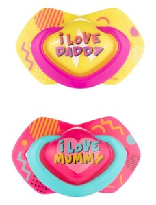 Canpol Babies 2 db szimmetrikus szilikon cumi, 0-6m, Neon Szeretet Baba, rózsaszín, Sárga