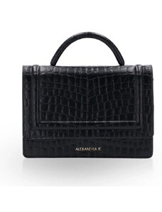 Alexandra K Vegan Leather Handbag Hope Mini - Black Ink Croco