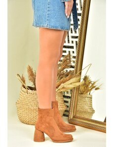 Fox Shoes Tan and Suede Women's Boots with Thick Heels