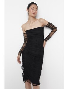 Trendyol Black draped részletes estélyi ruha