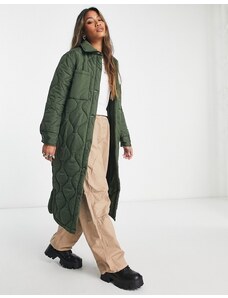 Violet Romance quilted longline coat in khaki-Green