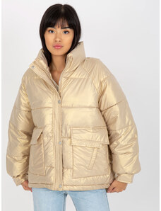Fashionhunters Gold Feather Quilted Jacket Without Hood
