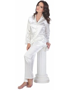 De Lafense Classic női fehér szatén pizsama, hosszú