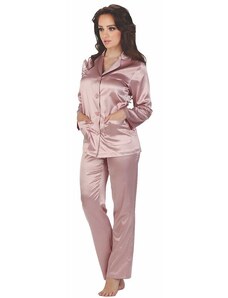 De Lafense Classic rózsaszín női szatén pizsama, hosszú