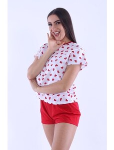 Nelly Lada 3 női pizsama, piros, szívecskés