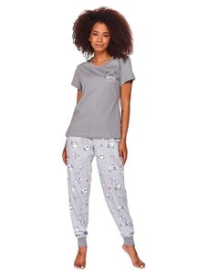 DN Nightwear Judit női pizsama, szürke, cicás