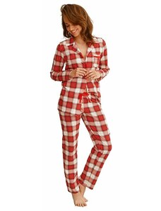 Taro Celine női pizsama, piros, kockás mintájú