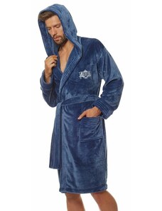 L&L Costa férfi fürdőköpeny, kék, hímzett