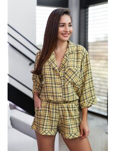 Sensis Ramona női pizsama, sárga-szürke kockás