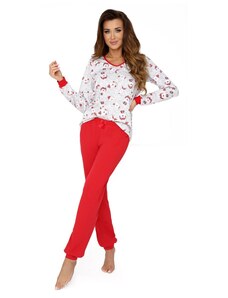 Donna Krémszínű-piros hosszú pizsama Teddy
