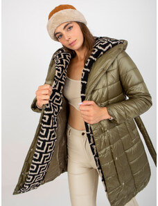 Fashionhunters Khaki transitional quilted jacket with belt
