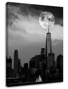 Gario Vászonkép Telihold az 1 World Trade Center felett, fekete-fehérben - Dmitry Belov Méret: 40 x 60 cm