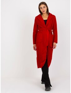 Fashionhunters Merve OH BELLA red plush maxi coat with belt