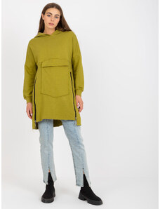 Fashionhunters Basic olive green sweatshirt with pocket