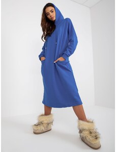 Fashionhunters Basic dark blue midi sports dress with hood
