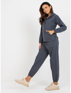 Fashionhunters Graphite plain cotton pyjamas with hood