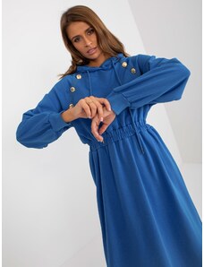 Fashionhunters Dark blue flowing sweatshirt dress with buttons