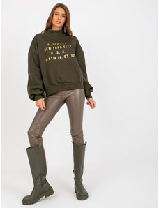 Fashionhunters Khaki sweatshirt with printed design and wide sleeves