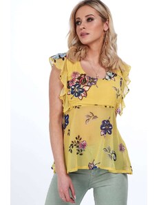 FASARDI Yellow blouse with flowers every day