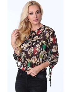 FASARDI Black blouse with thin flowers