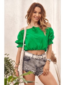 FASARDI Short green blouse with puffy neckline