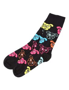 FASARDI Men's black socks with colorful dogs